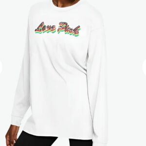 PINK Victoria's Secret White Campus Longsleeve Top with Vibrant Logo Women's LG